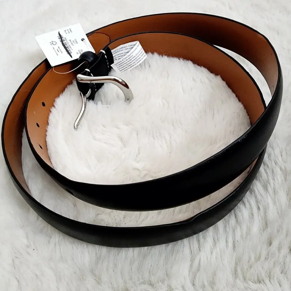 J.Crew Men's NEW Black Italian Leather Dress Belt Round Buckle Size 42